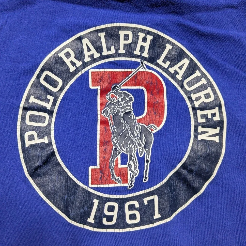 Polo Ralph Lauren Mens Large Royal Blue Short Sleeve Graphic Hooded Tee
